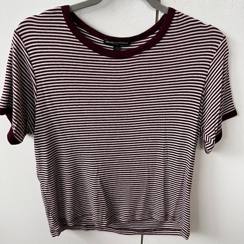 Brandy Melville Maroon & White Striped Shirt